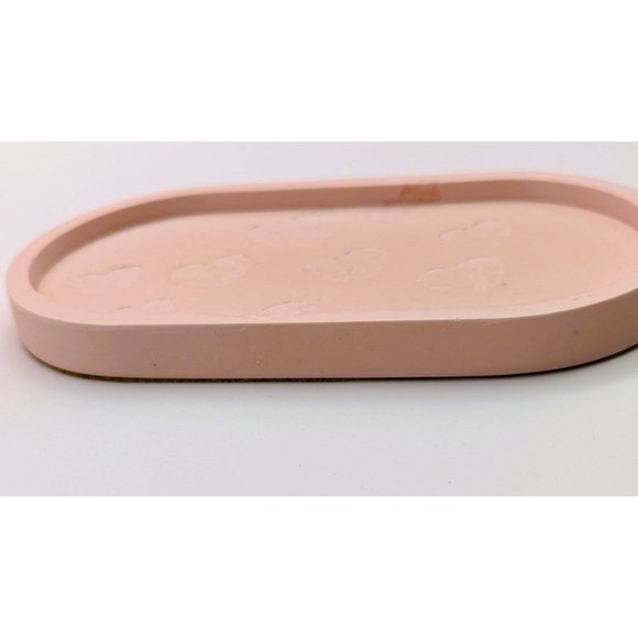 Oval Trinket Tray Pink with Imbedded Hearts 7 Inches Handmade NEW - Picture 3 of 6